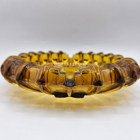 MCM Fostoria Golden Amber SUNBURST Glass Ashtray/trinket tray - Picture 2 of 3